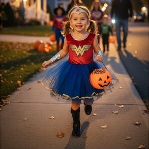 Wonder Woman Superhero Tutu Dress for Kids - Red and Blue